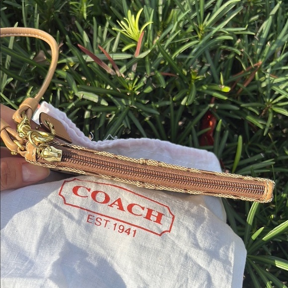 Coach Tan and Brown Signature Wristlet w/ mini Dustbag - Picture 6 of 9